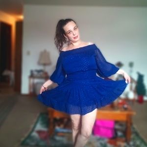 Blue lace long sleeve midi